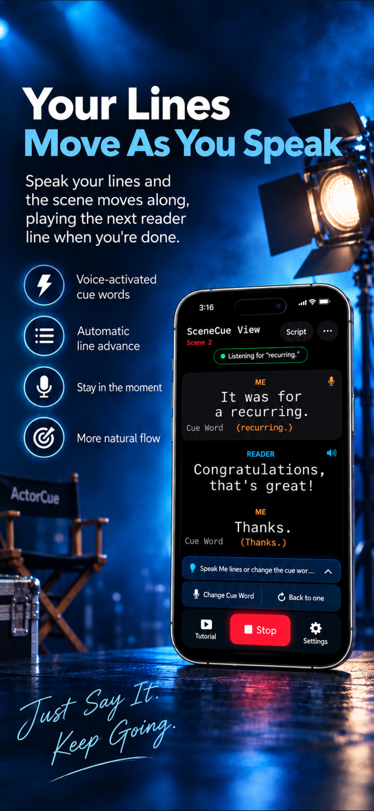 ActorCue SceneCue View with listening indicator