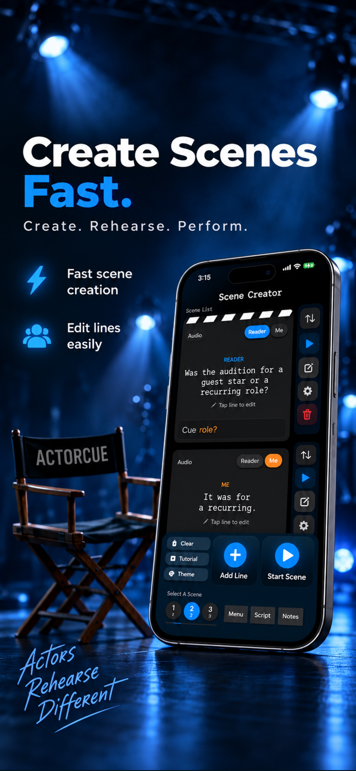 ActorCue Line Editor in Performance Mode