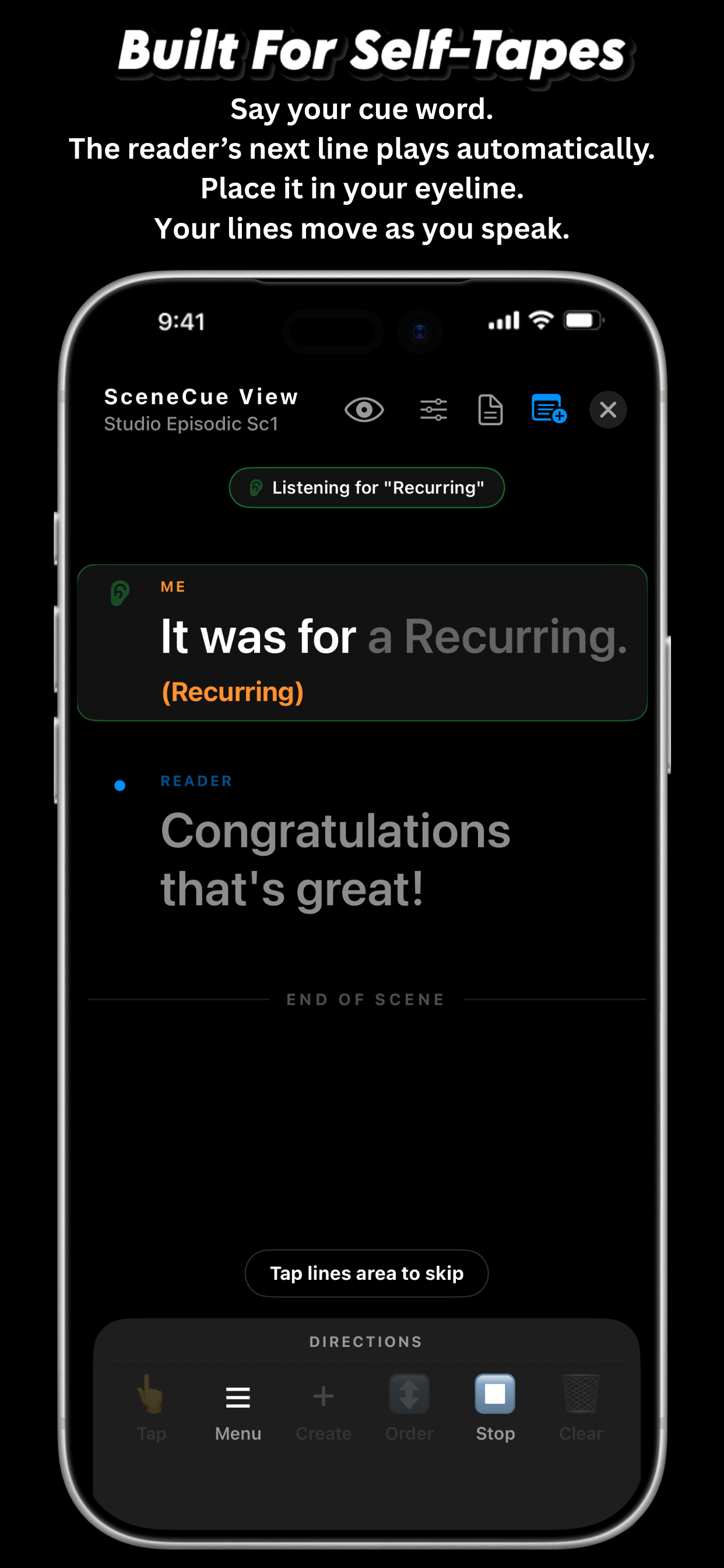 ActorCue SceneCue View with listening indicator