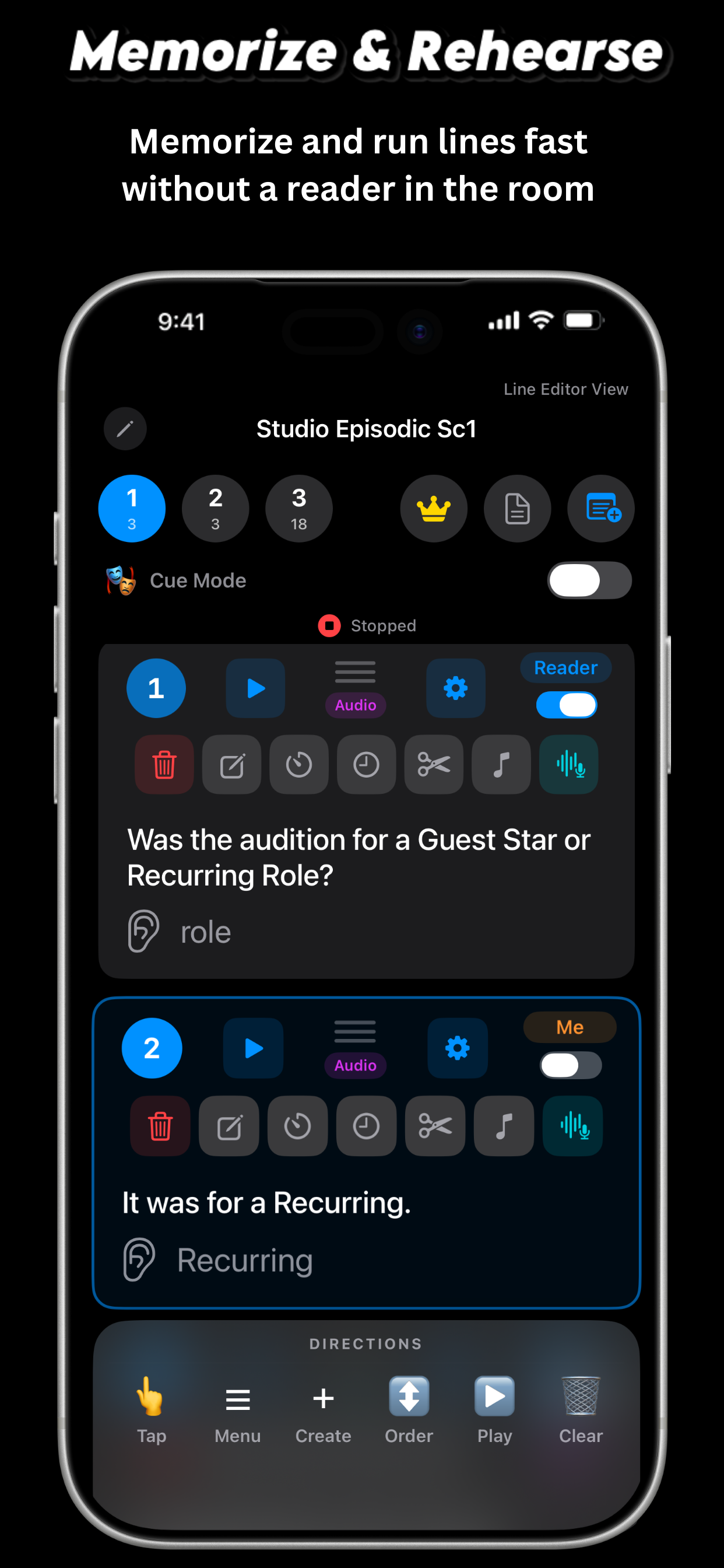 ActorCue Line Editor in Performance Mode